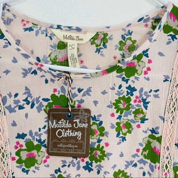 NWT Matilda Jane Like A Lady Pink Floral Crochet Tunic Blouse Small - Picture 7 of 15